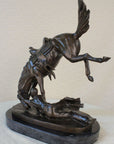 Signed Cowboy Horse Western Bronze Sculpture Statue Marble Base Figure Decor