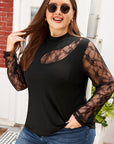 Plus Size Lace Patchwork Cutout Long Sleeve Top