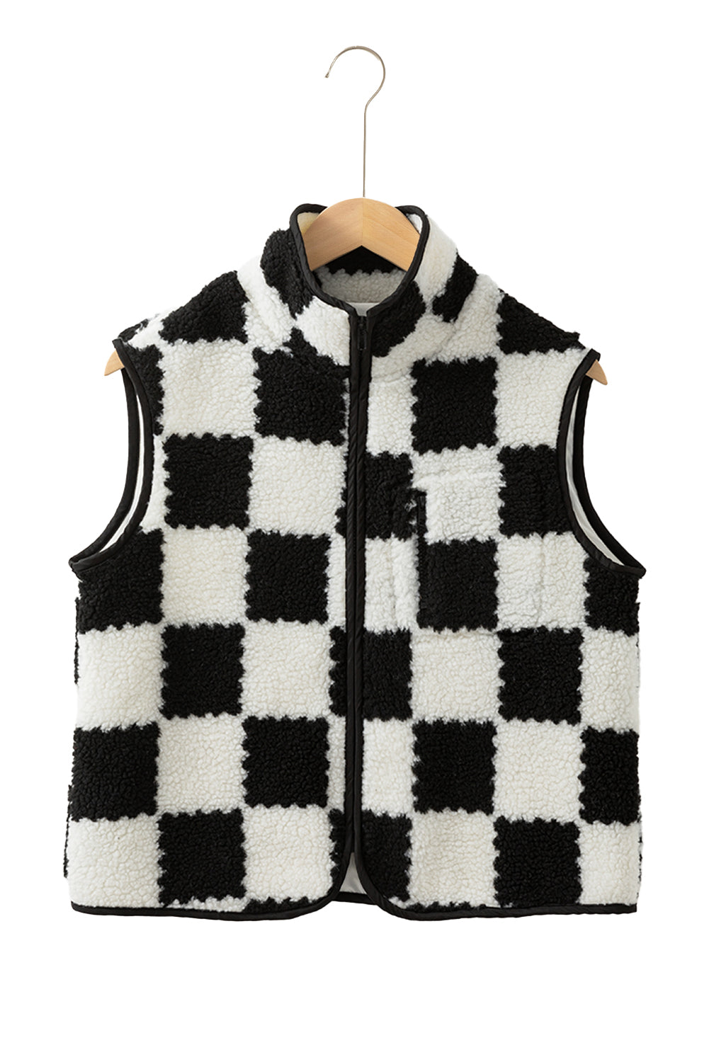 Checker Sherpa Collared Jacket Vest