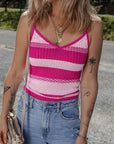 Stripe Spaghetti Strap V-Neck Tank Top
