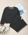 Leopard Corded Knit Top and Pants Set