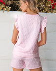 Ocean Bow Jacquard Ruffle Sleeve Short 2pcs Outfit