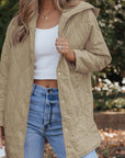 Solid Quilted Snap Button Hooded Puffer Coat