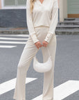 Solid Collared Pullover and Pants Set