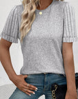 Alma Ribbed Splicing Sleeve Round Neck Top
