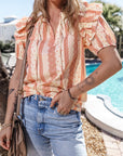 Kelsey Frilled Short Puff Sleeve Mixed Print Blouse