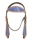 HILASON Western Horse Leather Headstall & Breast Collar Tack Set Blue Zebra