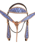 HILASON Western Horse Leather Headstall & Breast Collar Tack Set Blue Zebra