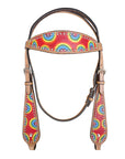 HILASON Western Horse Leather Headstall & Breast Collar Tack Set Rainbow
