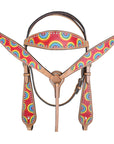 HILASON Western Horse Leather Headstall & Breast Collar Tack Set Rainbow