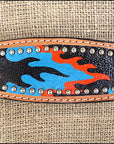 HILASON Western Horse Leather Headstall & Breast Collar Set Turquoise Flame