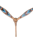 HILASON Western Horse Leather Headstall & Breast Collar Set Turquoise Flame