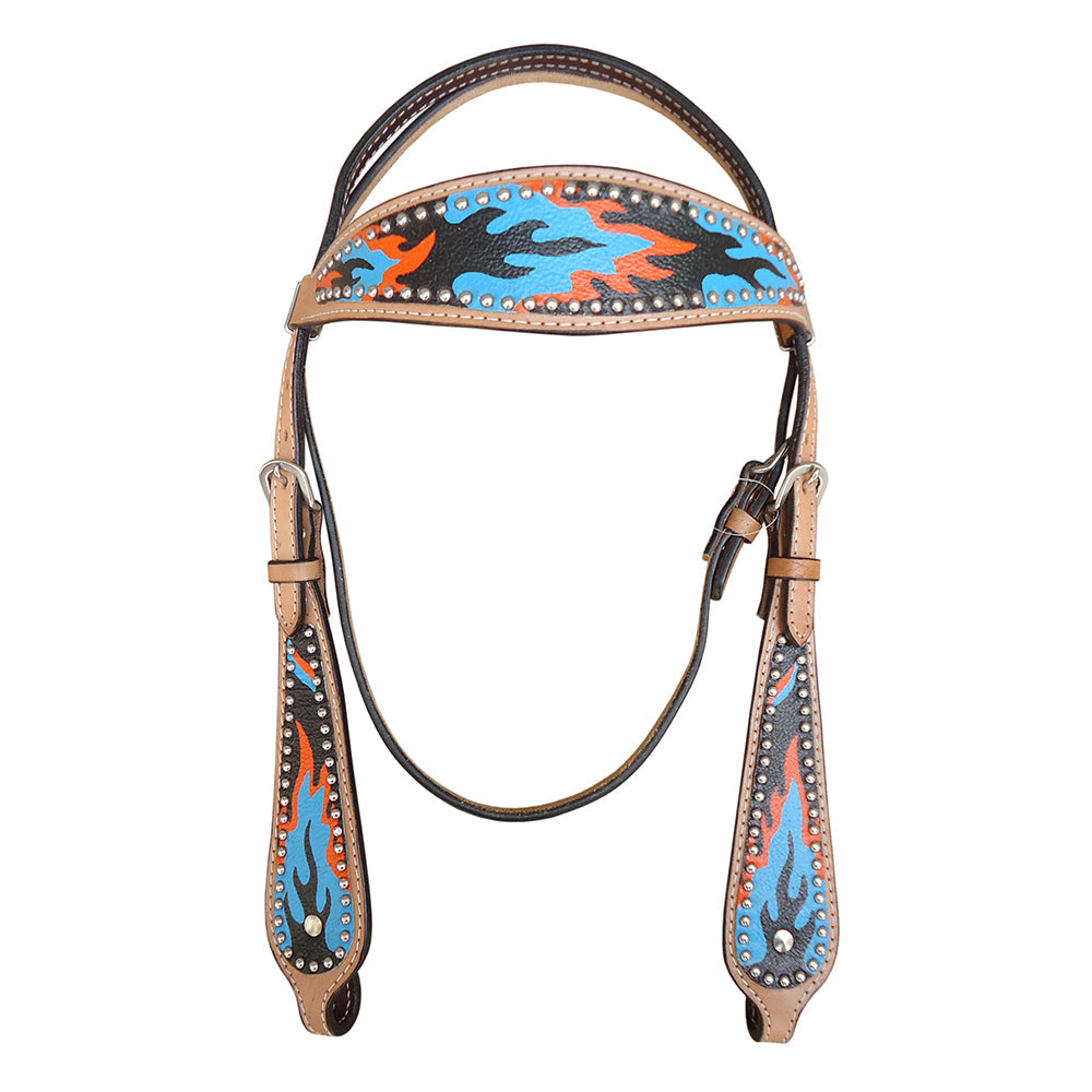 HILASON W. H. Leather Headstall &amp; Breast Collar Set Turquoise Flame –