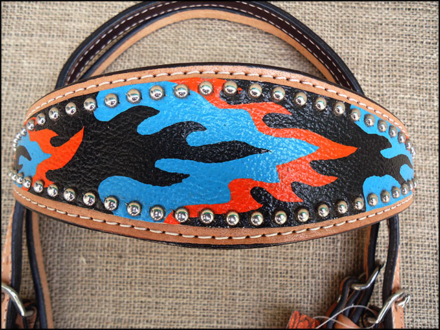 HILASON Western Horse Leather Headstall &amp; Breast Collar Set Turquoise Flame