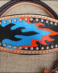 HILASON Western Horse Leather Headstall & Breast Collar Set Turquoise Flame