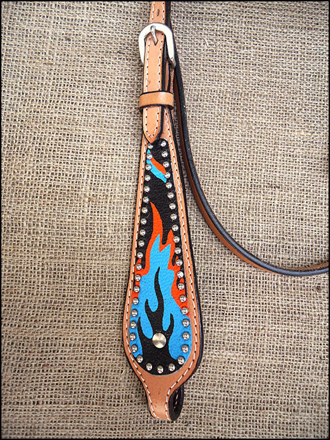 HILASON Western Horse Leather Headstall &amp; Breast Collar Set Turquoise Flame