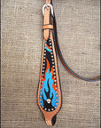 HILASON Western Horse Leather Headstall & Breast Collar Set Turquoise Flame