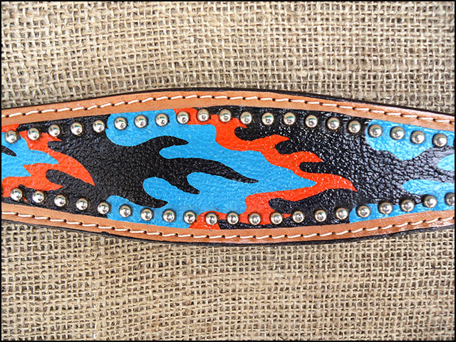 HILASON Western Horse Leather Headstall &amp; Breast Collar Set Turquoise Flame