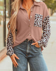 Western Leopard Corded Knit Patchwork Shacket