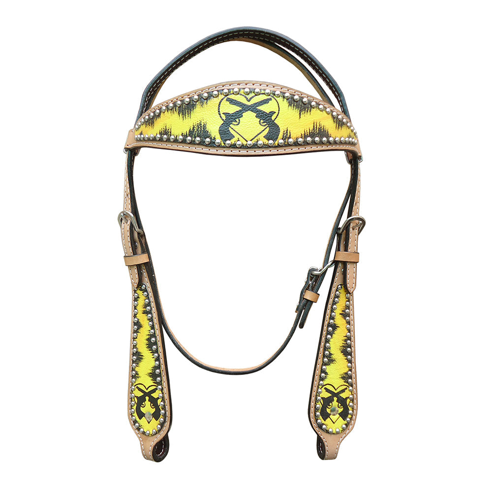 HILASON W. H. Leather Headstall &amp; Breast Collar Set Cross Gun –