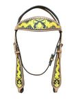 HILASON W. H. Leather Headstall & Breast Collar Set Cross Gun –