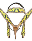 HILASON Western Horse Leather Headstall & Breast Collar Set Cross Gun