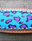 HILASON Western Horse Leather Headstall & Breast Collar Set Turquoise Cheetah