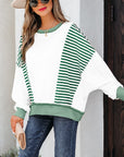 Stripe Colorblock Patchwork Contrast Stitch Sweatshirt