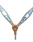 HILASON Western Horse Leather Headstall & Breast Collar Set Turquoise Leopard