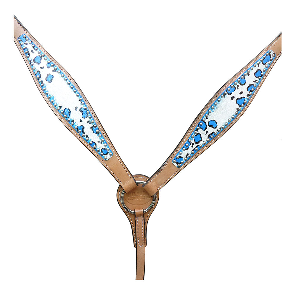 HILASON W. H. Leather Headstall &amp; Breast Collar Set Turquoise Leopard