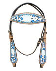 HILASON Western Horse Leather Headstall & Breast Collar Set Turquoise Leopard