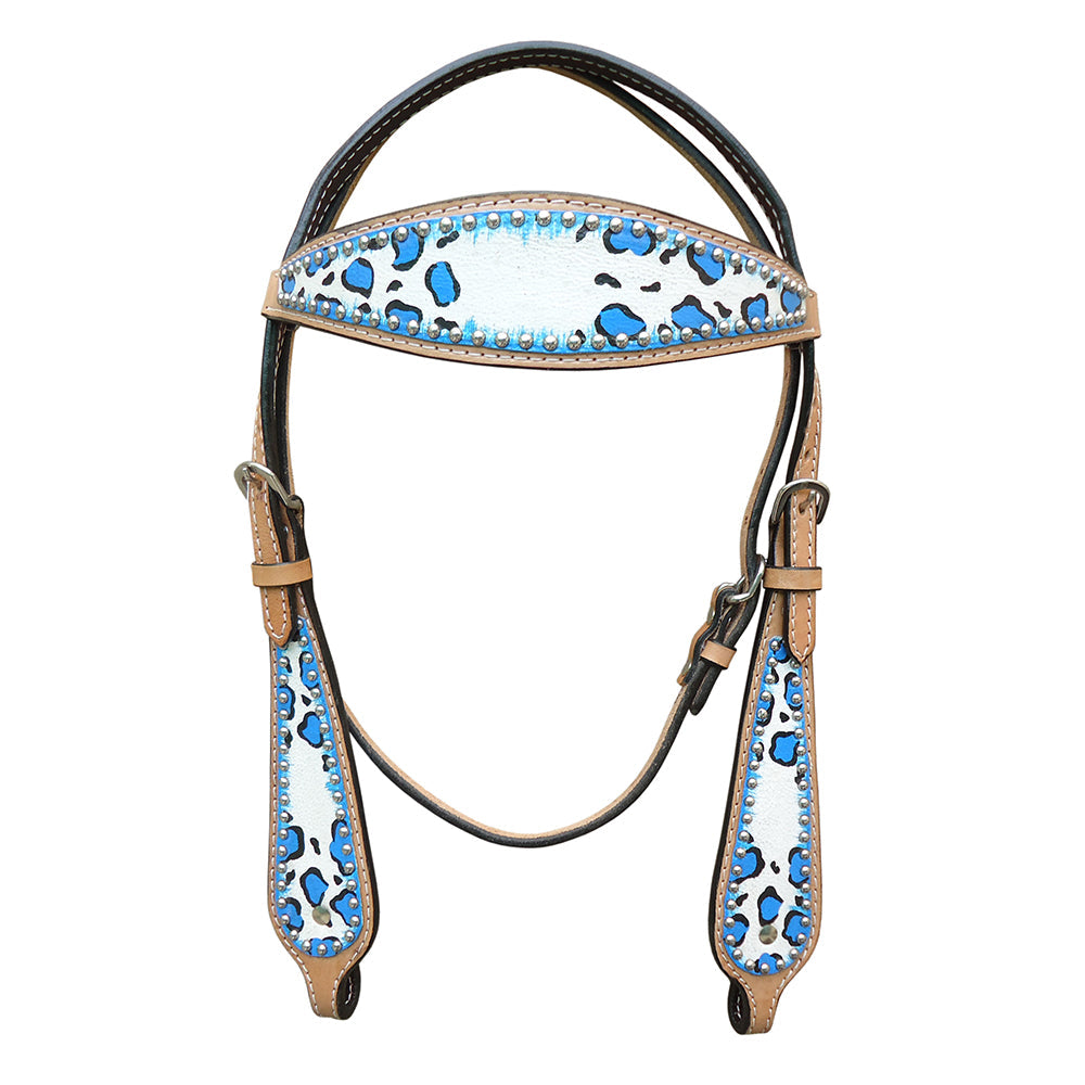 HILASON W. H. Leather Headstall &amp; Breast Collar Set Turquoise Leopard