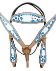 HILASON Western Horse Leather Headstall & Breast Collar Set Turquoise Leopard