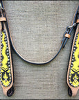HILASON Western Horse Leather Headstall & Breast Collar Set Cross Gun