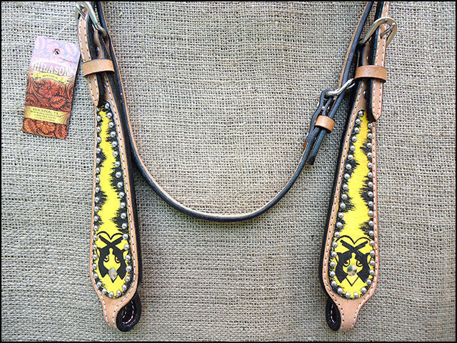 HILASON W. H. Leather Headstall &amp; Breast Collar Set Cross Gun –