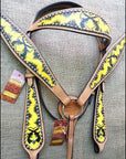 HILASON Western Horse Leather Headstall & Breast Collar Set Cross Gun