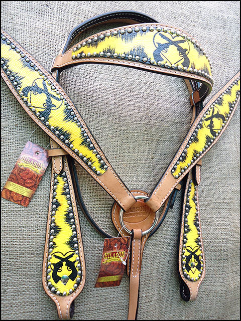 HILASON W. H. Leather Headstall &amp; Breast Collar Set Cross Gun –