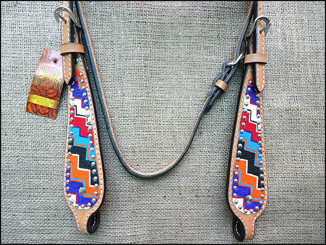 HILASON W. H. Leather Headstall &amp; Breast Collar Set Geometry – Hilason