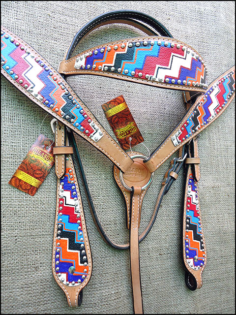 HILASON W. H. Leather Headstall &amp; Breast Collar Set Geometry – Hilason