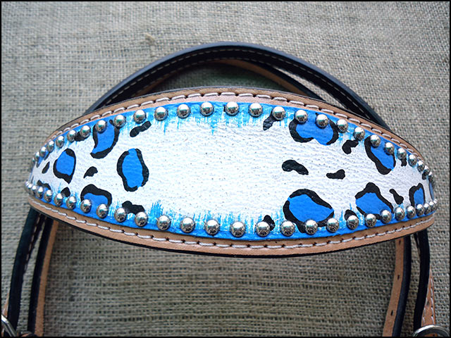 HILASON Western Horse Leather Headstall &amp; Breast Collar Set Turquoise Leopard