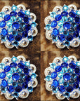 Hilason Turquoise Blue Crystals 1-1/4 Berry Concho Rhinestone Saddle Tack