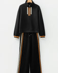 Stripe Patchwork Quarter-Zip Pullover and Pant Set