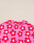 Flower Print Buttoned Shirt And Drawstring Waist Pajama Set
