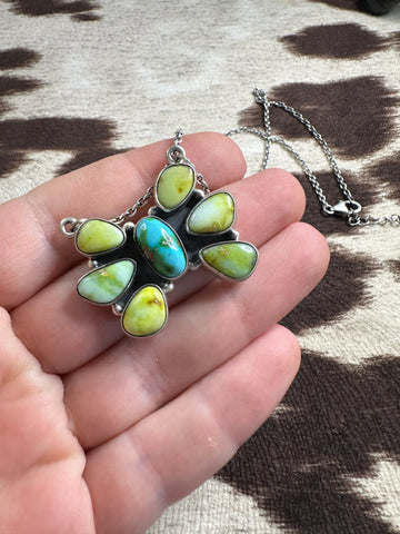 Beautiful Handmade Sterling Silver, Palomino Turquoise, Sonoran Mountain Turquoise Necklace