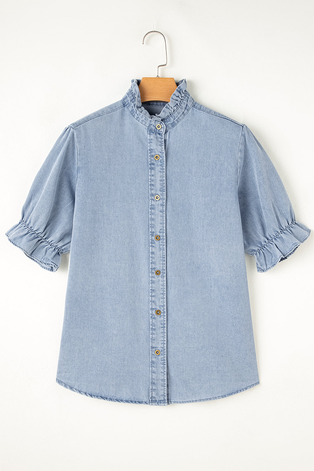 Aya Ruffle Short Puff Sleeve Summer Chambray Top
