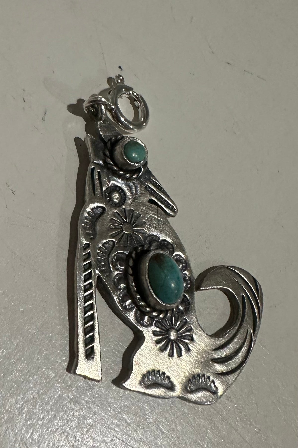 Sterling Silver and Two Stone Turquoise Coyote Charm