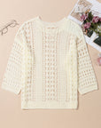 Hollow Out Knit 3/4 Drop Shoulder Sweater