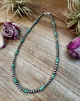 Green Turquoise & Sterling Silver Pearl Necklace – 5mm – Handmade by The Bijoux FAB – 19"