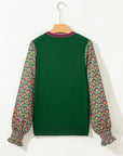 Floral Patchwork Puff Sleeve Sweater