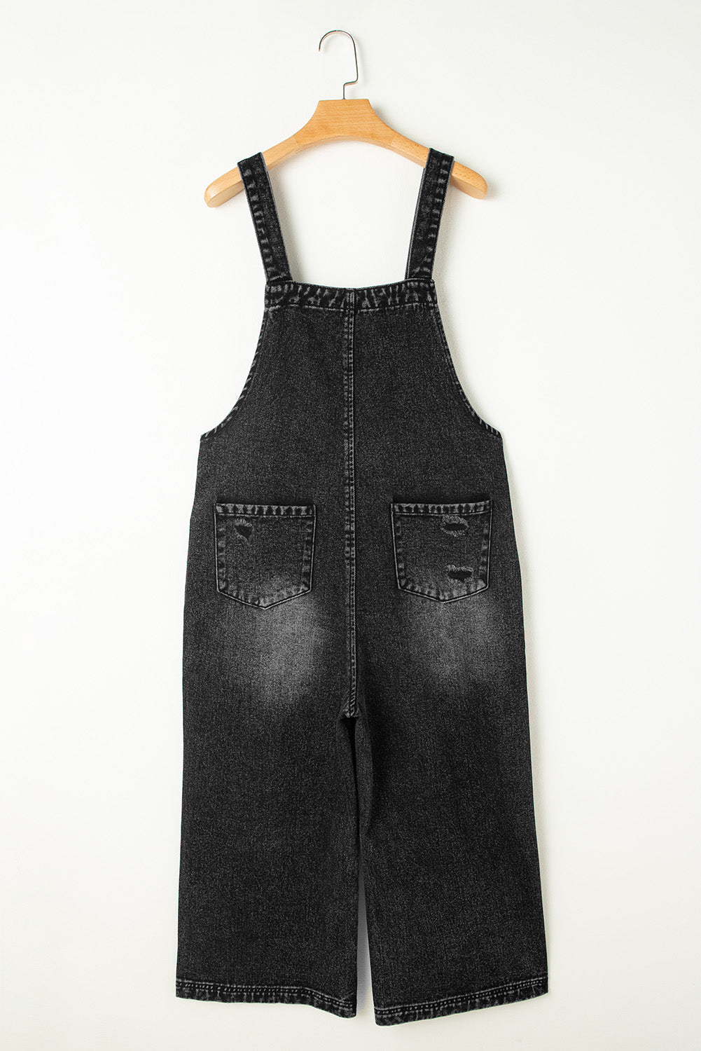 Baylor Distressed Bib Pocket Wide Leg Denim Overall